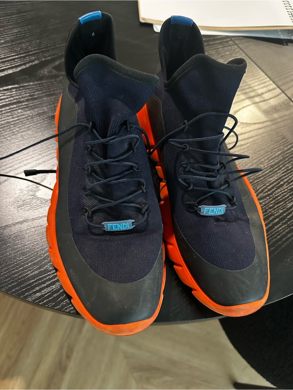 Fendi Black Knit Sneakers with Orange Outsoles